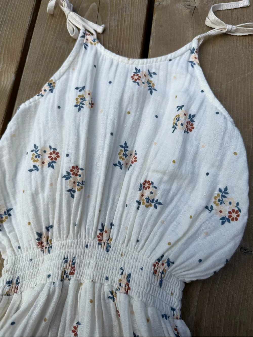 LiiLU Girls White Floral Tie-Shoulder Romper with Smocked Waist